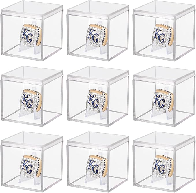9 Pack Championship Ring Display Case Clear Acrylic Ring Case Display Box for Sports Baseball Basketball Softball Golf Single Ring Holder Stand, 2.16 Inch