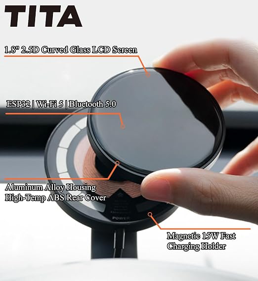 TITA Smart Display for Tesla Model 3 & Model Y with Magnetic Holder, Speed, Battery Level, Blind Spot Warning, Mileage; Zero-Delay Synchronous, OTA Updates, Head up Display for Model 3/Y (2021-2024)