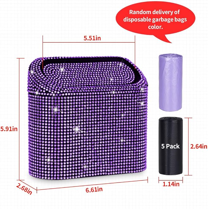 eing Car Trash Can with Lid, Mini Vehicle Garbage Organizer Purple & Car Organizers and Storage Purse Holder Black