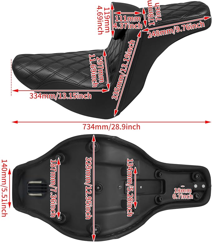 Motorcycle Seat Driver Passenger Seat with Backrests for Harley Low Rider Low Rider S ST 2018-up (Black with black stitching)
