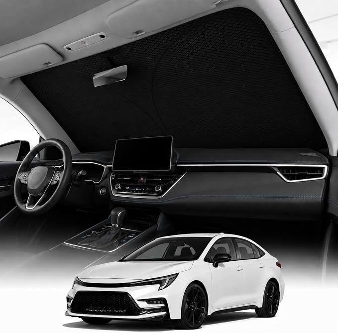 REEVAA 2026 3rd Pro Windshield Sunshade for Compact Sedan/SUV | S (59 × 29 Inches)| Dual-Layer Heat & Sun Defense, OEM Design | Foldable Sun Shade Car Accessories with Storage Bag