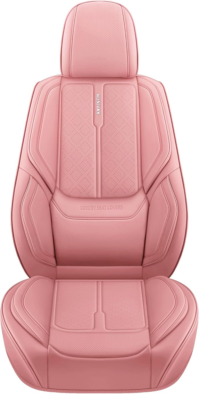 Full Coverage Leather Car Seat Covers Full Set Universal Fit for Most Cars Sedans Trucks SUVs with Waterproof Leatherette in Automotive Seat Cover Accessories (Pink, Front Pair(2 pcs))
