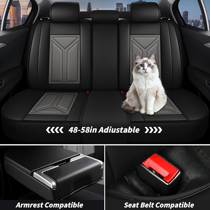 Arazi Fit for 98% of Mazda Seat Covers, 360° Full Wrap Original Seat Cover, Waterproof Nappa Leather Seat Covers with Big Space Storage Pocket Seat Protector（5 Seats Luxury, Black&Gray）