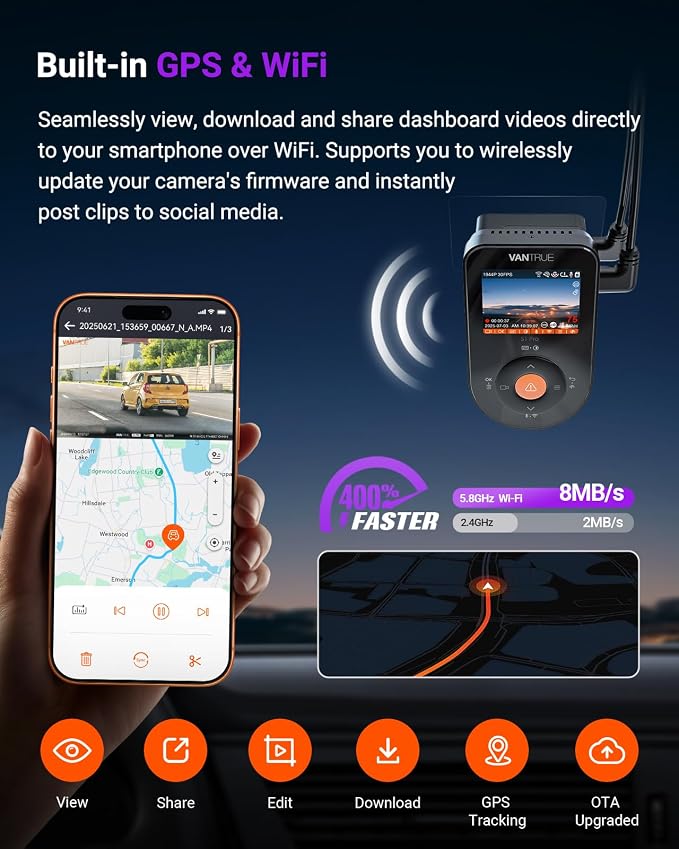 Vantrue S1 Pro Dash Cam Front STARVIS 2, 2.7K Mini Dash Camera for Cars, ADAS, App Control, Built-in WiFi GPS, G-Sensor, Loop Recording, Night Vision, 24H Parking Mode, 158°, 2" IPS, Support 1TB Max