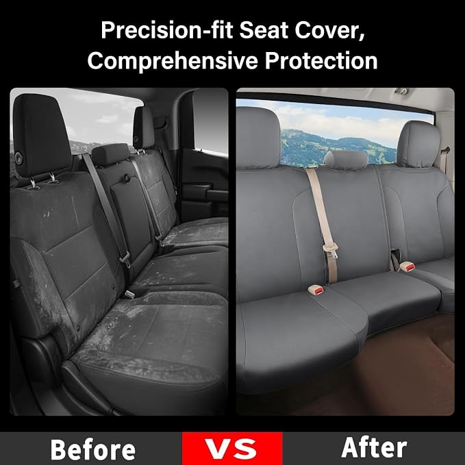 Coverado Chevy Silverado Waterproof Canvas Rear Seat Covers, Fit for Chevy Silverado GMC Sierra 2007-2013 & 2019-2026 1500, 2020-2026 2500HD 3500HD Crew Double Extended Cab(Flat Rear, Gray)