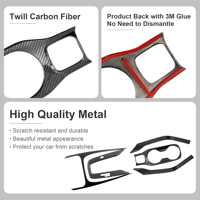 Carbon Fiber Center Console Gear Shift Panel Cover & Cup Holder Cover Compatible with Toyota Corolla 2020–2022 Sedan & 2019–2022 Hatchback