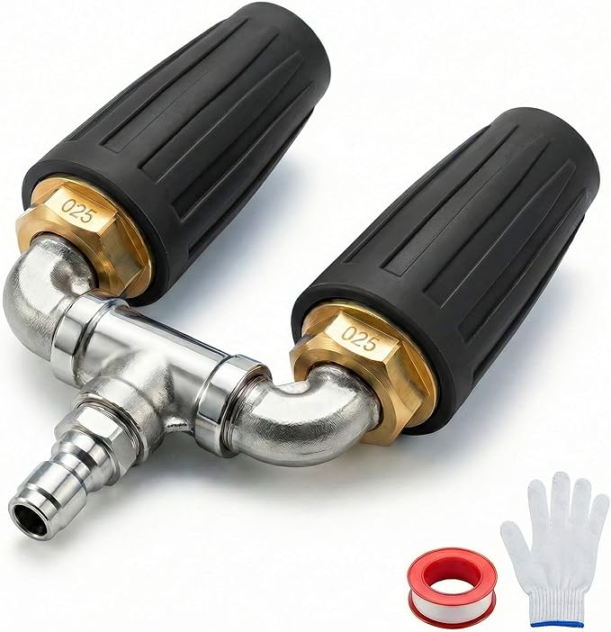Dual Turbo Nozzle Pressure Washer, Dual Pressure Washer Nozzle, 360° Rotating 4000 PSI Turbo Nozzle with 1/4" Quick Connector 2.0 Orifice, 304 Stainless Steel for Driveway/Deck Clean(Black)