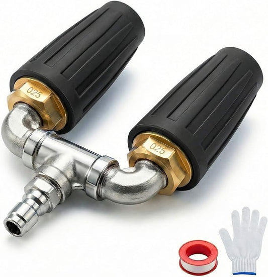 Dual Turbo Nozzle Pressure Washer, Dual Pressure Washer Nozzle, 360° Rotating 4000 PSI Turbo Nozzle with 1/4" Quick Connector 2.0 Orifice, 304 Stainless Steel for Driveway/Deck Clean(Black)