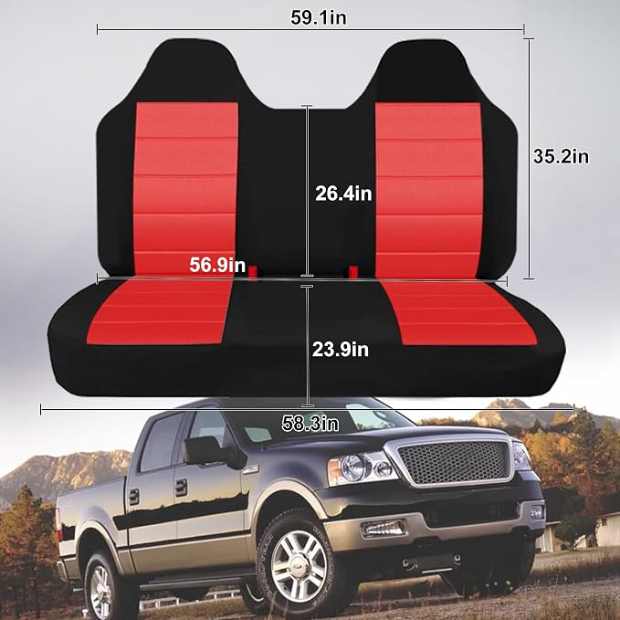Custom Bench Seat Covers for Ford F150 1999 2000 2001 2002 2003 2004 Heavy Duty Cloth Protector Interior Accessories，Waterproof & Machine Washable - Red