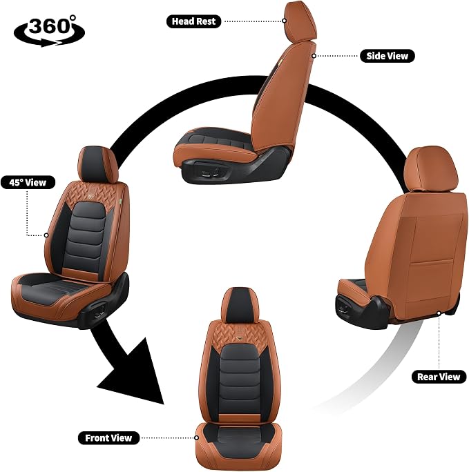 FLORICH Seat Cover for Cars, Front&Rear Seat Covers, Waterproof Automotive Car Seat Covers, Brown Car Seat Cushion Accessories for Most Car Interior Covers Sedan Truck SUV(Brown&Black, Full Set)