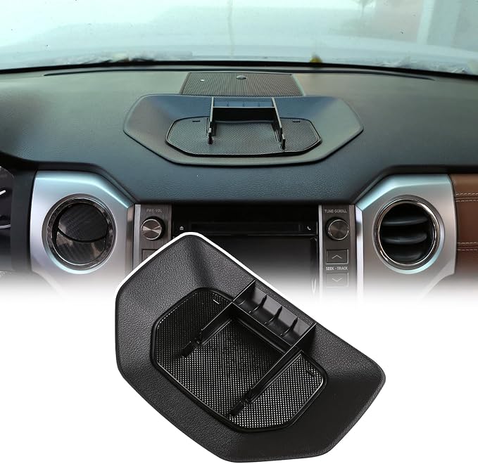 Black ABS Car Center Console Dash Table Storage Tray Fit for Toyota Tundra 2014-2021 Instrument Organizer Phone Holder Cradle Accessories (Without Mobile Phone Holder)