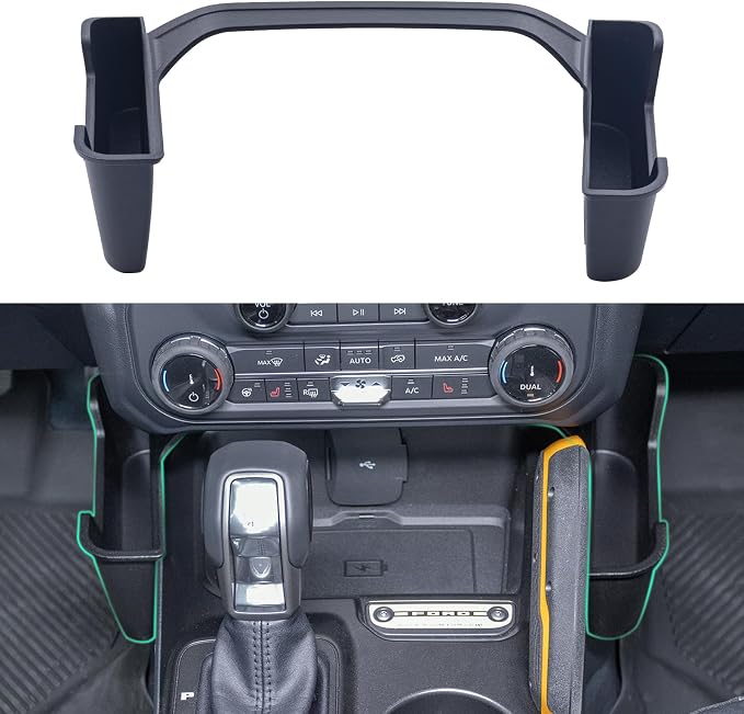 TOPINSTALL Gear Shifter Organizer and Windshield Sunshade Compatible with 2021-2024 Bronco 2/4 Door, Center Console Gear Side Storage Box Tray and Front Window Sun Protector (Not for Sport Model)