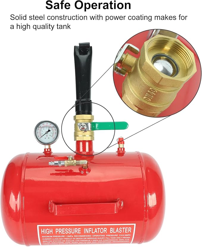 BLACKHORSE-RACING 5 Gallon Air Tire Bead Seater - 145PSI Blaster Tool Seating Inflator w/Gauge Car Truck ATV Tank Heavy Duty - Red