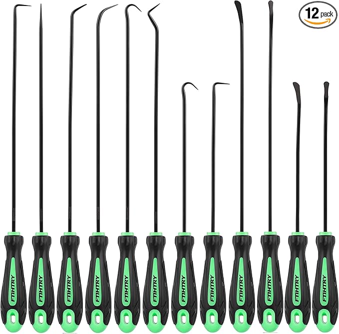FTIHTRY 12-Piece Pick and Hook Tools Set, Pick Tool Set Car Auto Oil Seal/O-Ring Seal Gasket Pick Hooks Puller Remove, Long and Mini Pick Tool Set