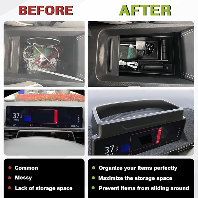 BestEvMod Center Console Organizer & Dash Tray Compatible with 2021-2024 Mustang Mach E Middle Storage Box with Coin Holder Storage 2PCS Set(V1 Console Organizer+Dash Tray)