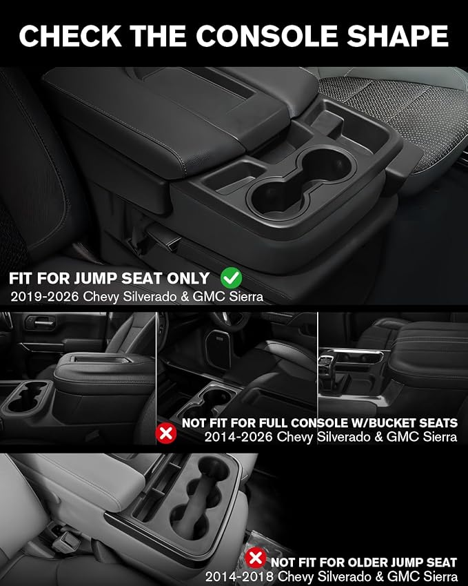 for 2019-2026 Silverado/Sierra 1500 & 2020-2026 Silverado/Sierra 2500/3500 Accessories(Split-Bench Folding Seat Only) Double Layer Center Console Hanging Organizer Box&Large Cup Holder