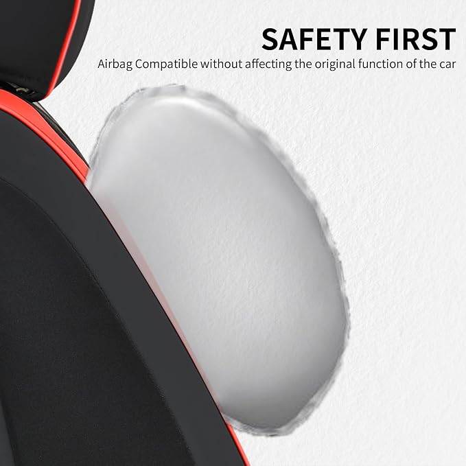 FLORICH Leather Seat Covers, Car Seat Covers Full Set, Car Seat Protector Waterproof, Front and Rear Seat Covers for Cars, Automotive Seat Covers Universal Fit for Most Cars SUV Truck - Red&Black