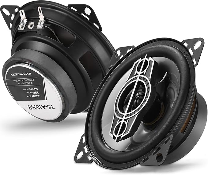 4" 4-Way Coaxial Car Audio Speakers, 220W Max, 4 Ohm, W/PEI Dome Tweeters, Compact for Front or Rear Doors (Pair)