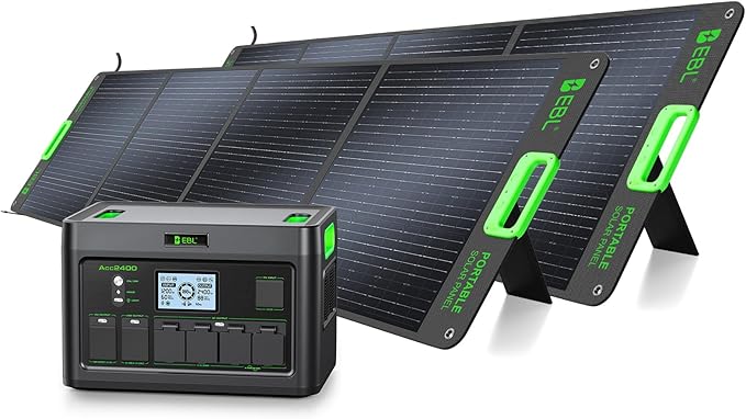 EBL 2400W Portable Power Station with 2x200W Solar Panels (Ship Separately), 1843Wh Home Backup Battery,LiFePO4,Solar Generator,Pure Sine Wave, For Outdoor Camping RV Travel, Off-grid Home Emergency