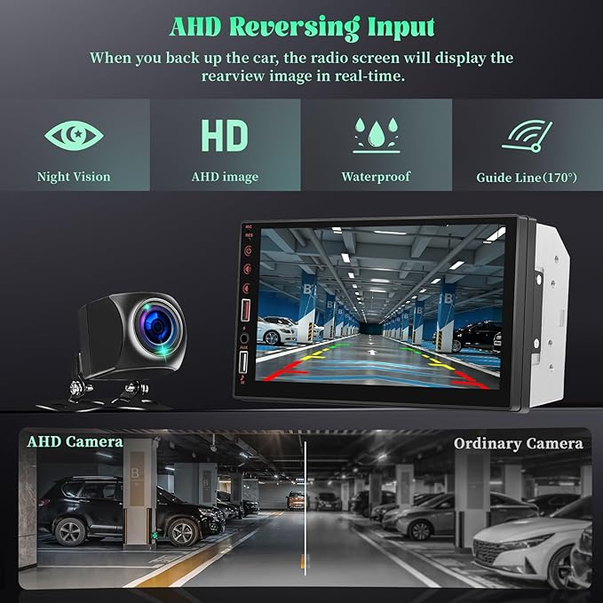 [Stable] Double Din Car Stereo with Wireless Apple CarPlay and Android Auto, 7 inch Touchscreen Car Audio Receiver with Bluetooth, FM Radio, EQ, Mirror Link, Rearview Camera, USB/AUX/U Disk/SWC