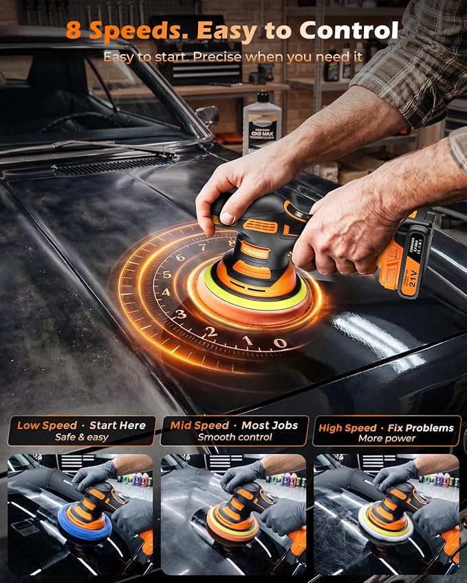 8-Speed Cordless Car Buffer Polisher Kit | Long Runtime | 28 PCS Complete Kit | Hard Carrying Case | For Waxing Polishing Scratch Removal | Ideal for Car RV Boat Gift Giving