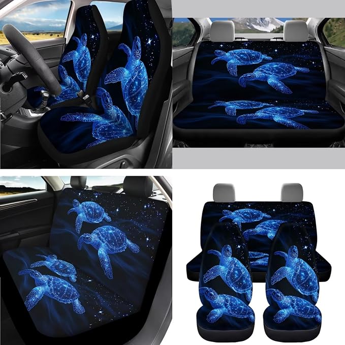 AFPANQZ Blue Sea Turtle Car Accessories Set 11pcs with Steering Wheel Cover, Car Seats Covers, Seat Belt Pads Gear Shift Knob Handbrake Cushion Car Cup Holder Coaster