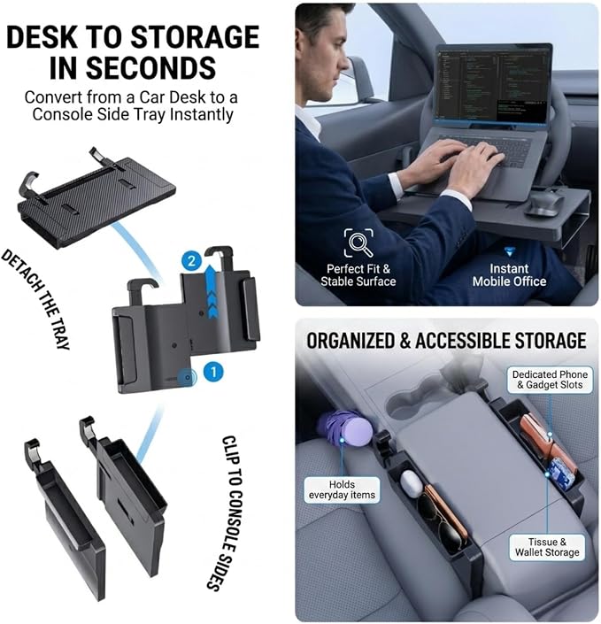 2 in 1 Steering Wheel Tray Table & Seat Gap Filler Organizer,Table for Eating in Car, Universal Fit for Most Cars, Car Tray for Working & Eating