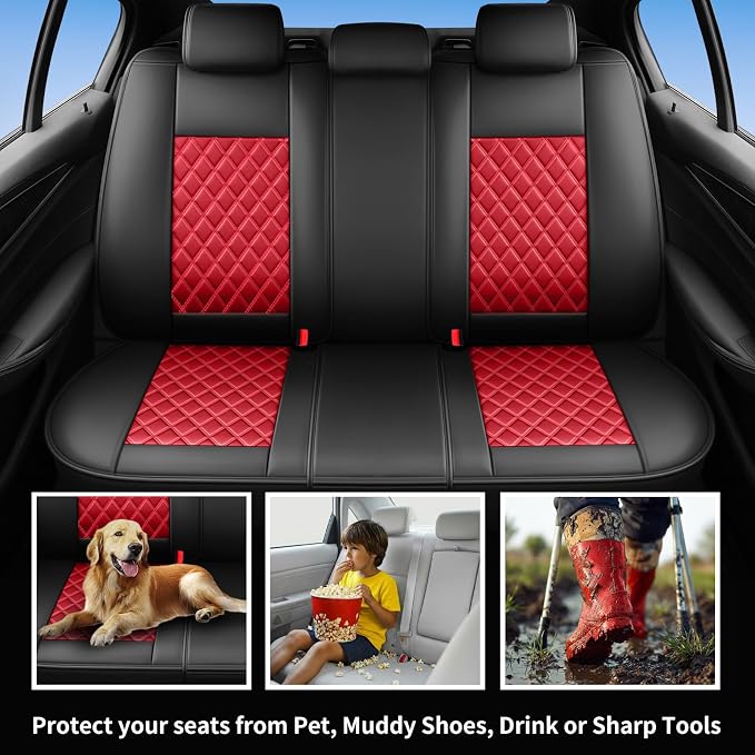 Fit Expedition Car Seat Covers for Ford Expedition 2011-2025 2026(Only 5-Seat Version) - Luxury Leather, All-Weather Seat Cushions, Waterproof, Airbag Compatible, Full 5-Seat Set (Red)