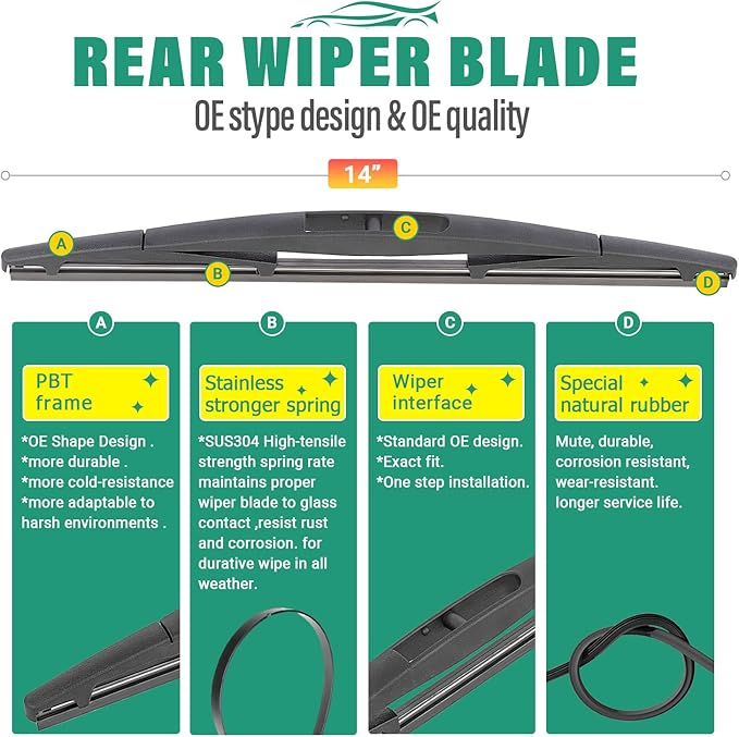 26" 16" 14" Windshield Wiper Blades Replacement for Honda CRV CR-V 2007 2008 2009 2010 2011 Premium All Weather Front Rear Wipers Set - OEM Quality (Pack of 3)