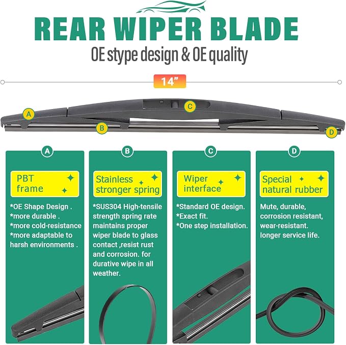 26" 16" 14" Windshield Wiper Blades Replacement for Honda CRV CR-V 2007 2008 2009 2010 2011 Premium All Weather Front Rear Wipers Set - OEM Quality (Pack of 3)