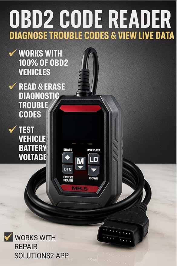 New! MR5 OBD2 Code Reader Provides Live Data & Battery/Charging Test, Color LCD, USB Cable — Works with Your Smartphone or Tablet for Professional-Grade Diagnostics — Compatible with Maddox Models