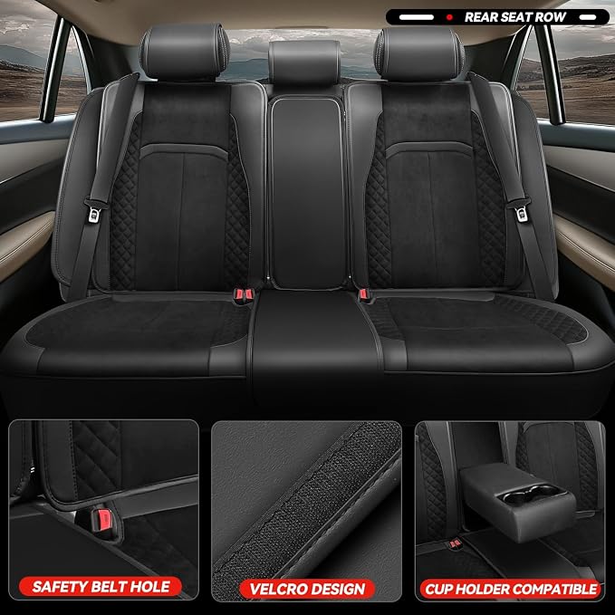 Auto Dynasty Car Seat Covers Full Set, Automotive Seat Covers for Cars Breathable Waterproof, Universal Anti-Slip Car Interior Protectors Compatible Airbag Fit Most Cars, Black, Voris Series