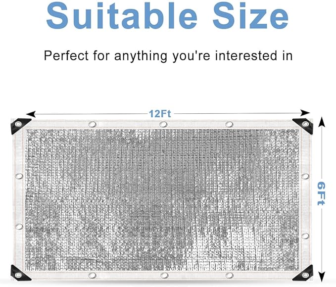 vensovo 95% Aluminum Shade Cloth - Reflective Aluminium Shade Netting Sun Shade Cover with Grommets for Cars, Dogs, Outdoor, RV, Patio (6x12FT)
