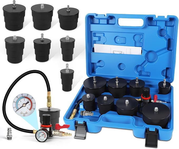 Turbo System Leakage Tester Kit with 4 Pairs of Stepped Adapters 1-3/8" to 3-1/2", Turbocharger Boost Leak Tester Kit for Most Vehicles