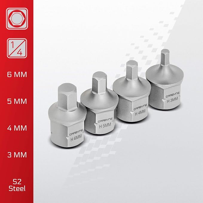 CARBYNE 9-Piece Metric Stubby Low Profile Hex (Allen) Bit Socket Set, 3mm to 14mm, S2 Steel, Super Short Allen Sockets, Dual Drive Internal Square and External Hex for Tight Confined Spaces