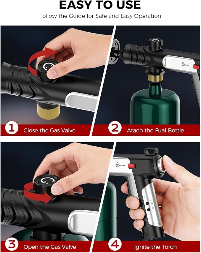 Propane Torch Gun, Weed Torch Propane Burner & Cooking Blow Torch with Safety Lock, One-Touch Max Fire, Adjustable Flame for Searing Steak, BBQ, Charcoal Starter & Weed Burning (Tank Not Included)