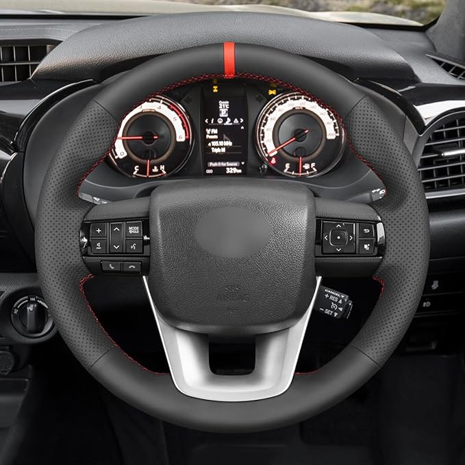 MEWANT Car Steering Wheel Cover for Toyota Hilux/Fortuner Hand Stitch Leather Car Steering Wrap