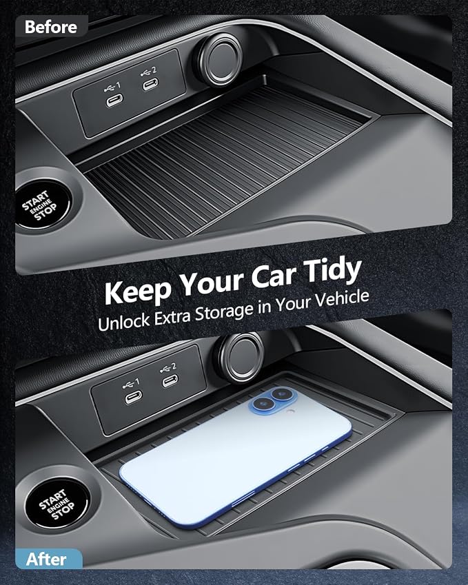 SKTU 2PCS for 2026 Nissan Sentra Center Console Organizer for 2026+ Nissan Sentra (S/SV/SR/SL) Wireless Charging Mat & Console Tray 2026 Sentra Accessories ABS Insert Tray 2026 Sentra Non-Slip Pad