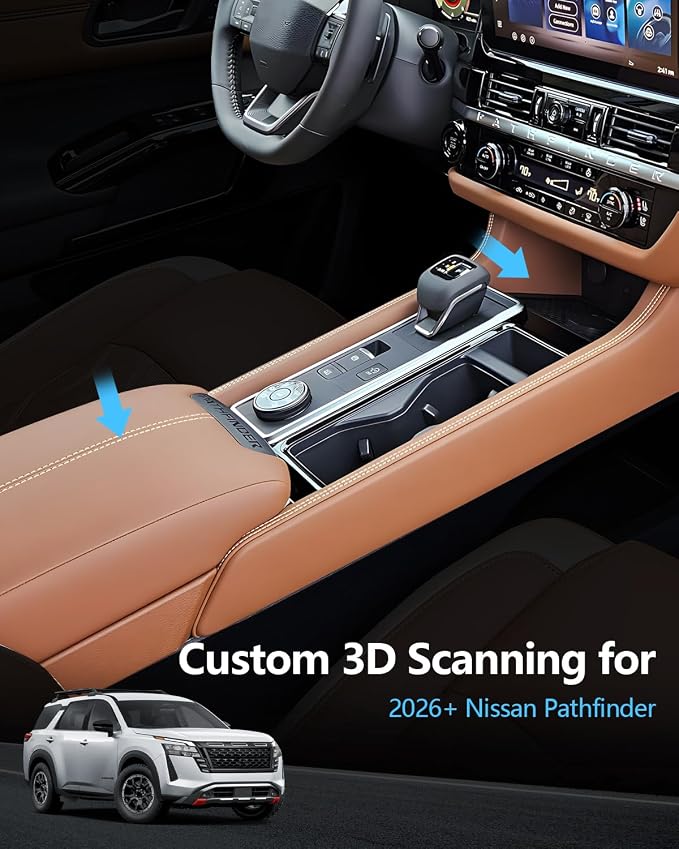 SKTU 2-Pack for 2026 Nissan Pathfinder Center Console Organizer for 2026+ Nissan Pathfinder SV Console Tray & Wireless Charging Mat Nissan Pathfinder 2026 Accessories ABS Tray (Only for Pathfinder SV)