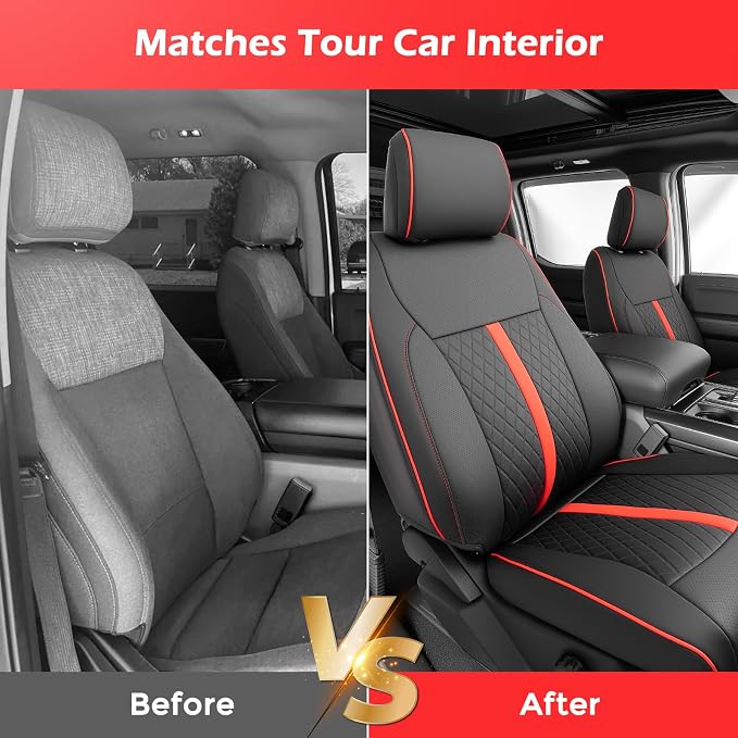 TAPTES Car Seat Covers Custom Fit for Ford F150 2015-2026, Only Front Row Set Leather Waterproof Protector Trucks Pickup Seat Cushion for F-150 SuperCrew XL XLT Interior Accessories 6Pcs (Black & Red)
