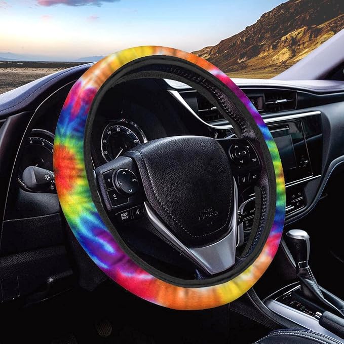 BIGCARJOB 12 Pack Tie Dye Car Accessories for Womens Gifts,Include Tie Dye Printed Car Seat Covers Back Seat Protector Pet Dog Pads,Steering Wheel Cover, Armrest Cover, Seat Belt Pads Cover,Coasters
