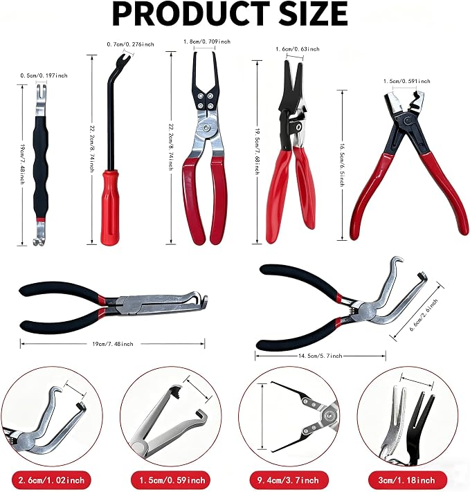 9PCS Disconnect Pliers Electrical Connector Removal Tool with Bag and golve | Hose Clamp Pliers & Fuel Line Disconnect Tool Set, Safe Tight Engine Bay Repair, Electrical Connector Removal & Maintenance