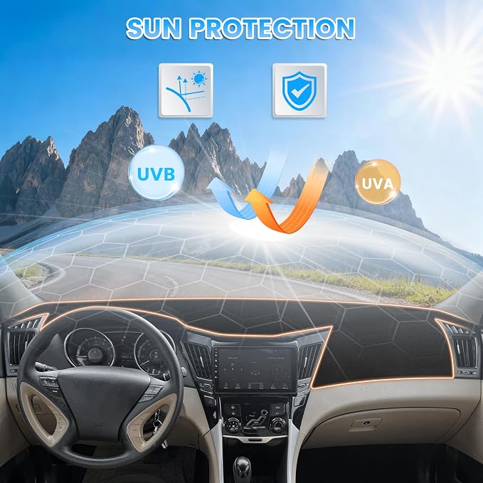 KUST Black Dash Cover Compatible with Hyundai Sonata 2011-2014 Dashboard Cover Accessories for Sonata Non-Slip Polyester Dashboard Mat Custom Fit Center Console Sunshield Protector No Glare