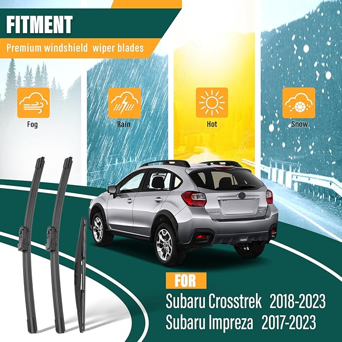 Windshield Wiper Blades Replacement for Subaru Crosstrek 2018-2023, Impreza 2017-2023 Original Factory Quality Front Rear Wiper Blade Set - 26" 16" 12" (Set of 3)