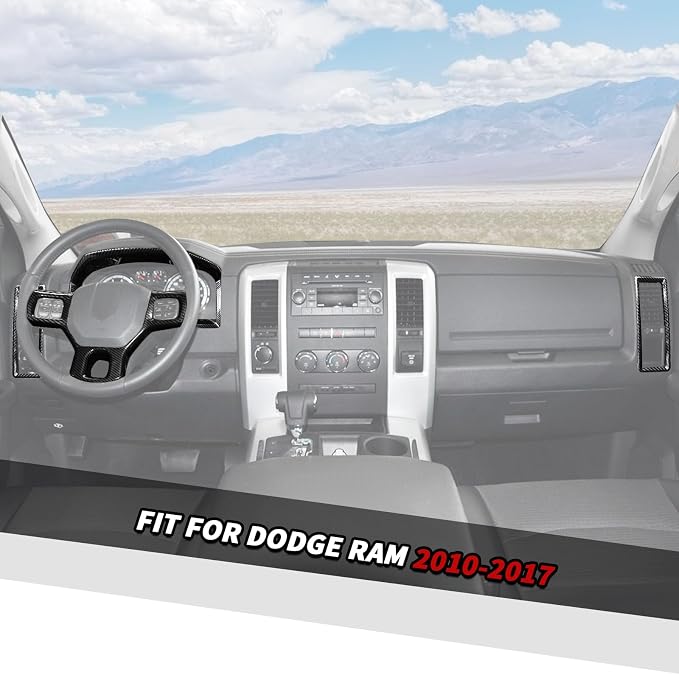 Jimen Fit for Dodge Ram 2010-2017, 4PCS Carbon Fiber Interior Trim Kits - Dashboard Trim Panel, Dash Side Air Vent Cover