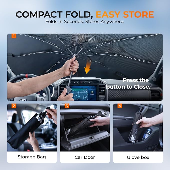 [2026 Upgraed] DooGooCoo Windshield Sun Shade Umbrella for Toyota Tacoma [100% Sunlight Blocked, Ice Crystal Cool] Sunshade for Car Windshield for Tacoma Sun Shade 2016-2026, Custom Fit for Tacoma.