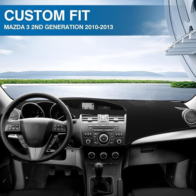 KUST Black Dash Cover for 2010 2011 2012 2013 Mazda3 Non-Slip Dashboard Cover Polyester Center Console Dash Cover Interior Accessories for Mazda3 Custom Fit Dash Mat Car Dash Protector No Glare