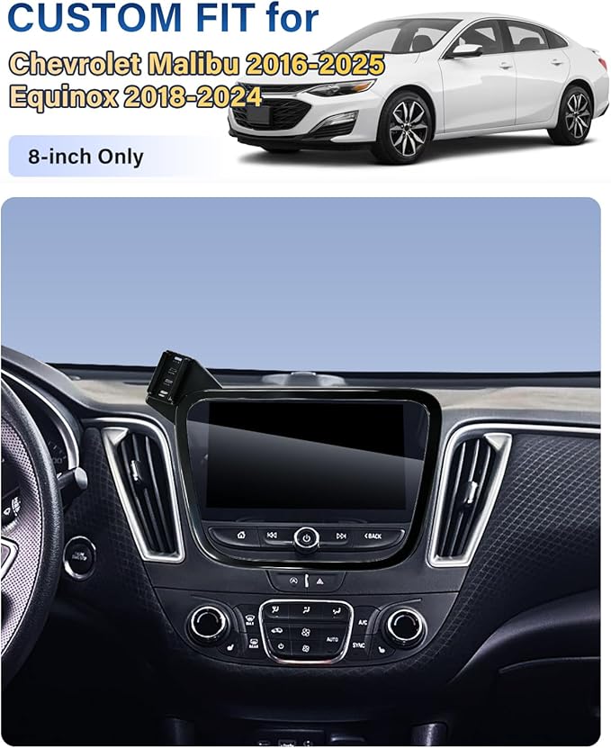 Phone Holder for Chevrolet Chevy Malibu 2016-2025/Equinox 2018-2024 Accessories 8-inch Screen Fixed Clip, Car Magnetic Phone Mount for MagSafe, Magnets 15W Fast Wireless Charger Cell Phone Base