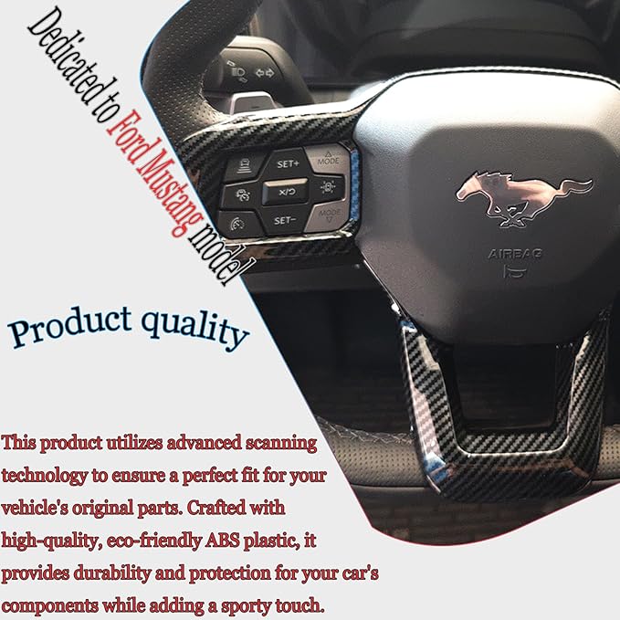 MUXEE Steering Wheel Button Frame,for Ford Mustang 2024 2025 2026 - ABS Carbon Fiber Sport Steering Wheel Frame Cover Steering Wheel Button Wrap Accessories