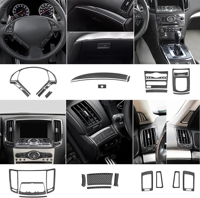 28PCS Real Carbon Fiber Interior Trim Kit Compatible with 2008-2013 Infiniti G37, Interior Decor Sticker Accessories